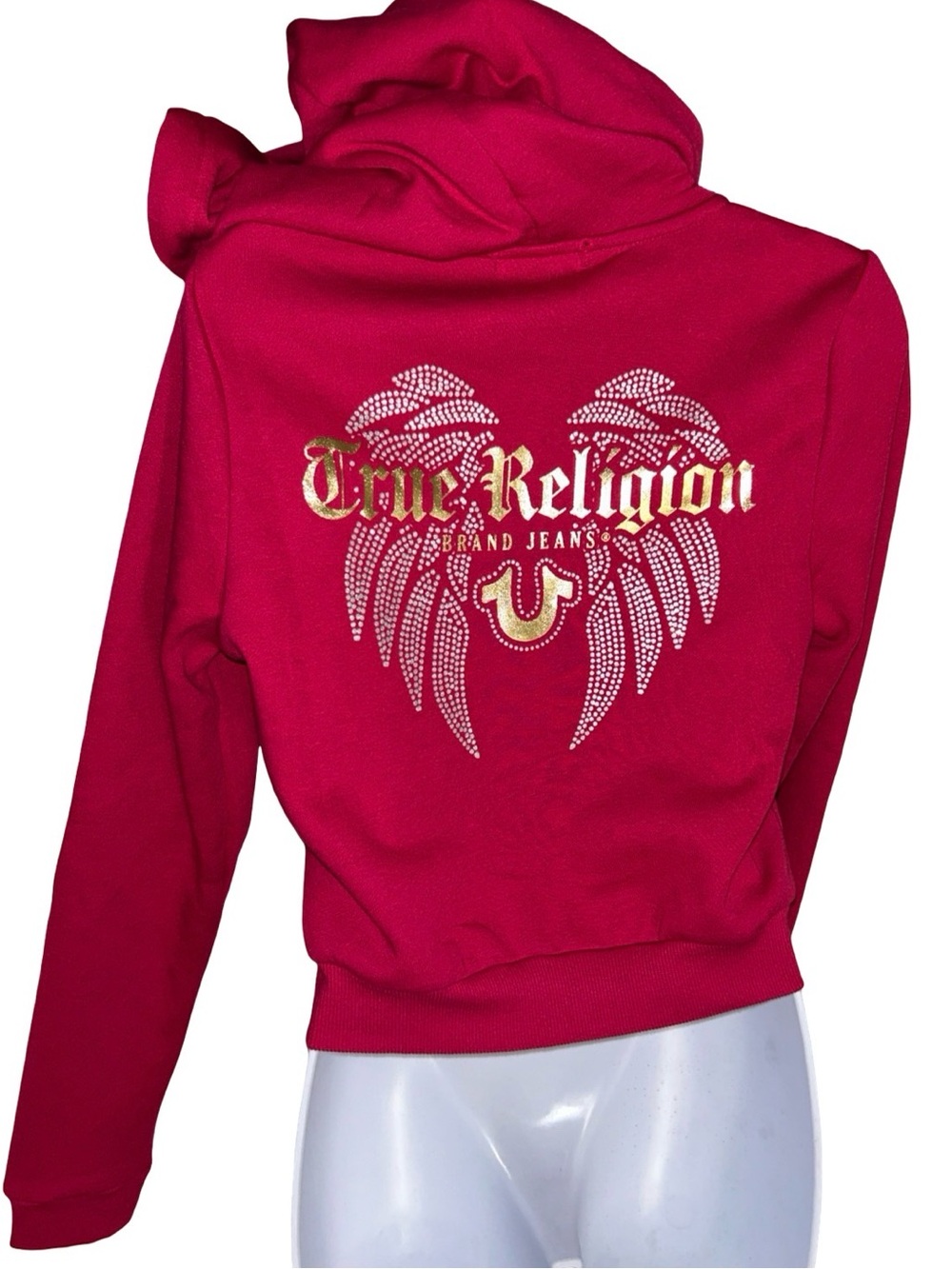 TRUE RELIGION BLING GLITTER SILVER WINGS FLEECE ZIP UP HOODIE NWT